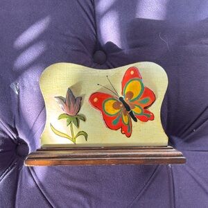 1975 Vintage Butterfly Wood Napkin Holder